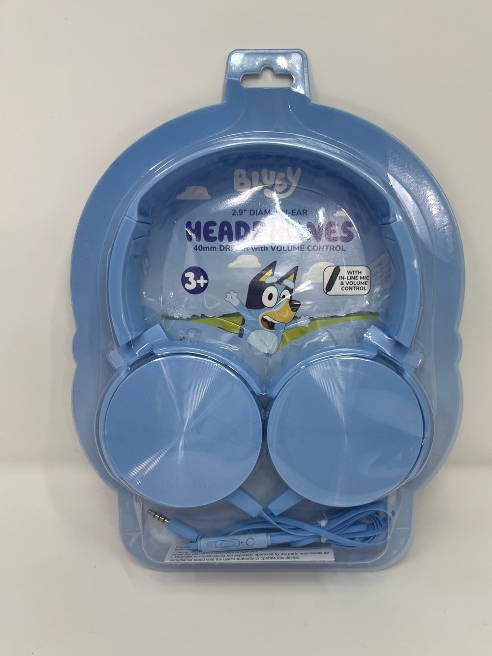 Bluey Headphones 2.9" Diameter On-Ear 40mm Driver with Mic & Volume Control New
